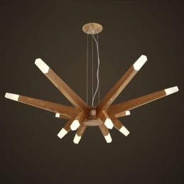 Moderne, eigentijdse houten hanglamp met 12 lampen