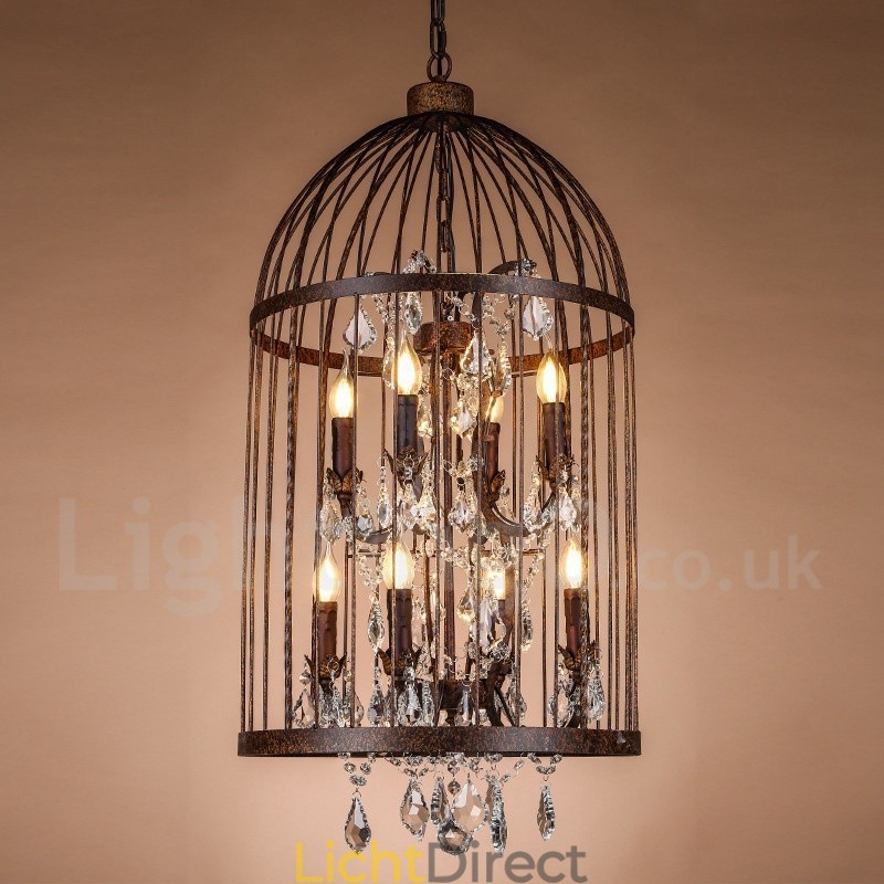 Retro Vintage Metalen 8-Lichts Vogelkooi Hanglamp