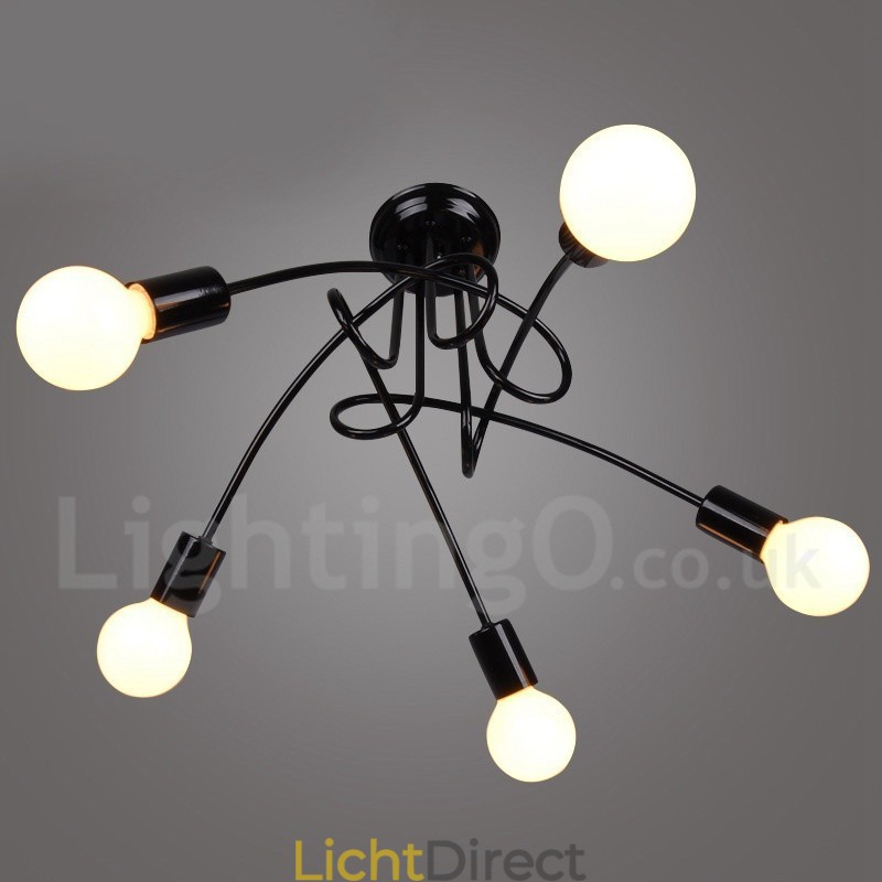 Zwarte Country Metal 5-lichts kroonluchterlamp