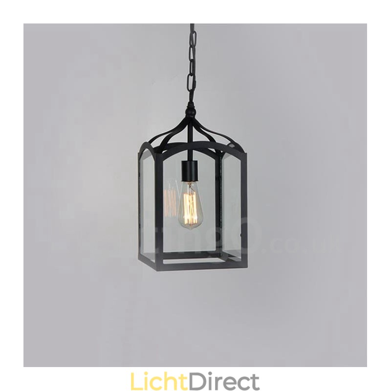 Metalen rustieke lodge hanglamp met glazen kap