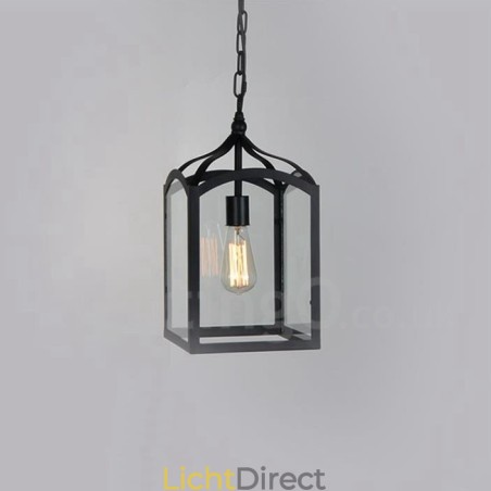 Metalen rustieke lodge hanglamp met glazen kap Metalen rustieke lodge hanglamp met glazen kap