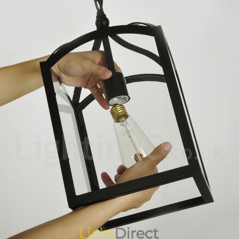 Metalen rustieke lodge hanglamp met glazen kap