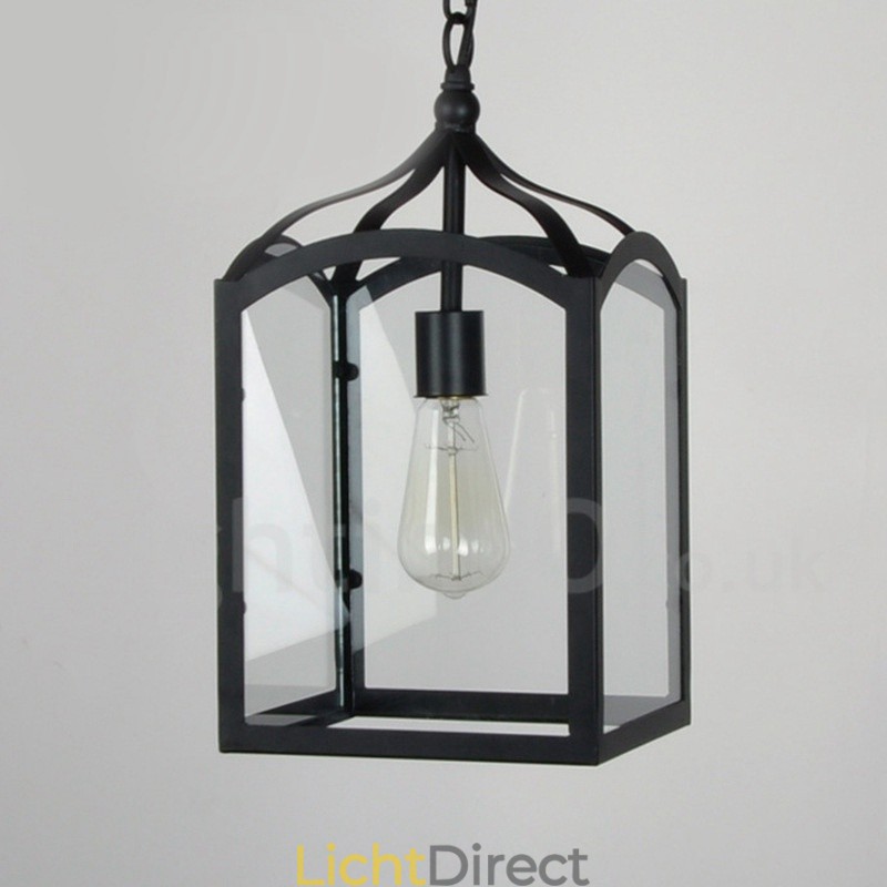 Metalen rustieke lodge hanglamp met glazen kap