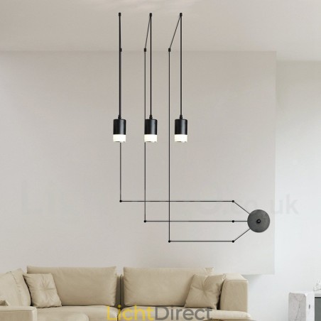Voor 3-lichts zwarte hanglamp met glazen kap Voor 3-lichts zwarte hanglamp met glazen kap