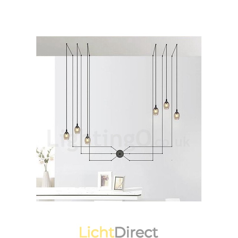 Voor hanglamp met 6 lampen en glazen kap