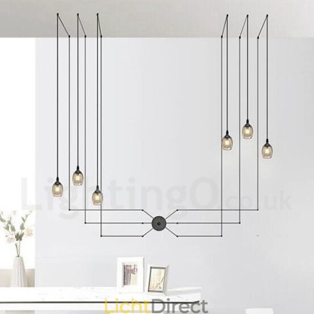 Voor hanglamp met 6 lampen en glazen kap Voor hanglamp met 6 lampen en glazen kap