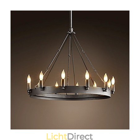 Retro stijl ijzeren hanglamp met 12 lampjes in kaarsvorm Retro stijl ijzeren hanglamp met 12 lampjes in kaarsvorm