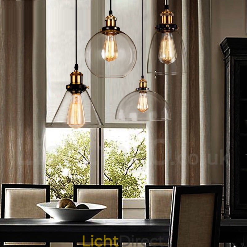 Retro Vintage Hanglamp met Glazen Kap Lamp