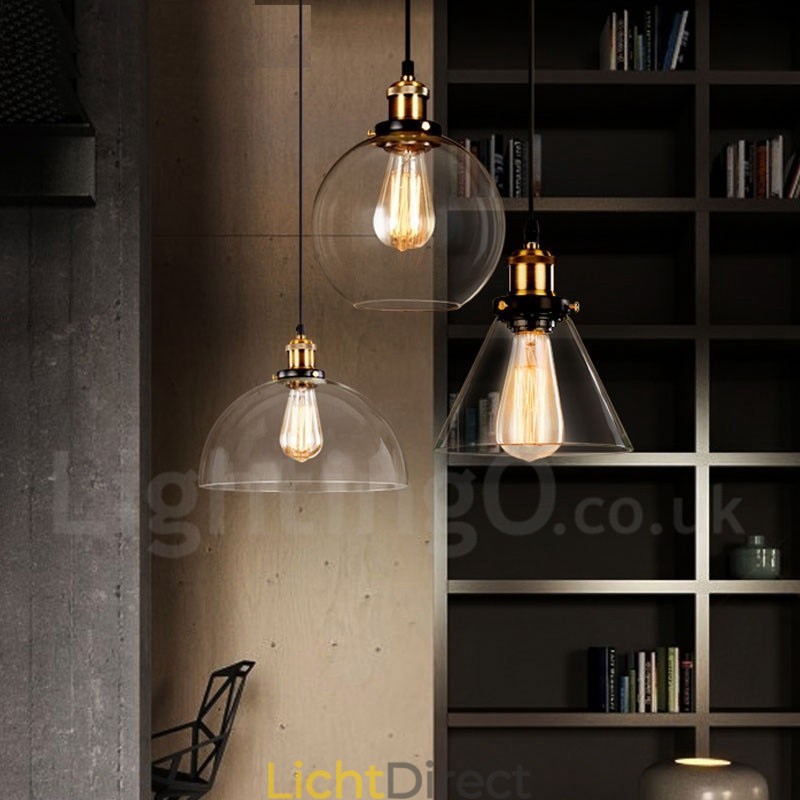 Retro Vintage Hanglamp met Glazen Kap Lamp