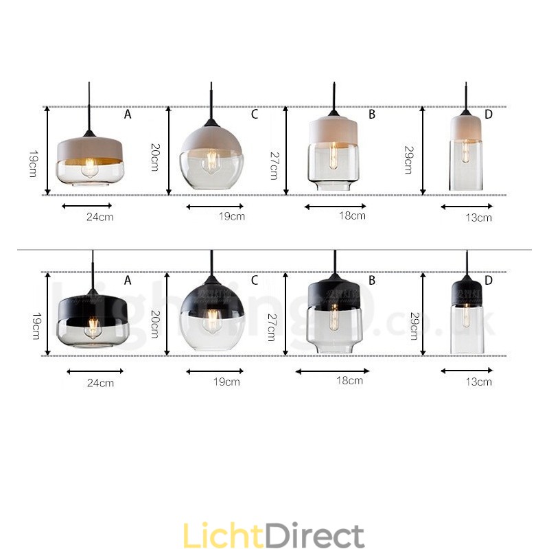 Moderne, eigentijdse hanglamp met glazen kap