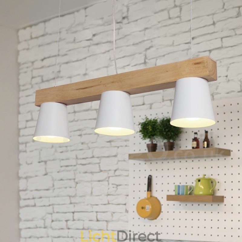 3-lichts moderne, eigentijdse houten hanglamp