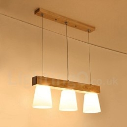 3-lichts moderne, eigentijdse houten hanglamp