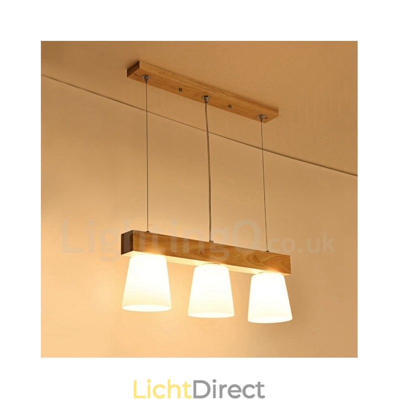 3-lichts moderne, eigentijdse houten hanglamp