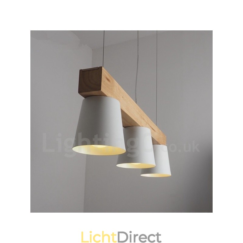 3-lichts moderne, eigentijdse houten hanglamp