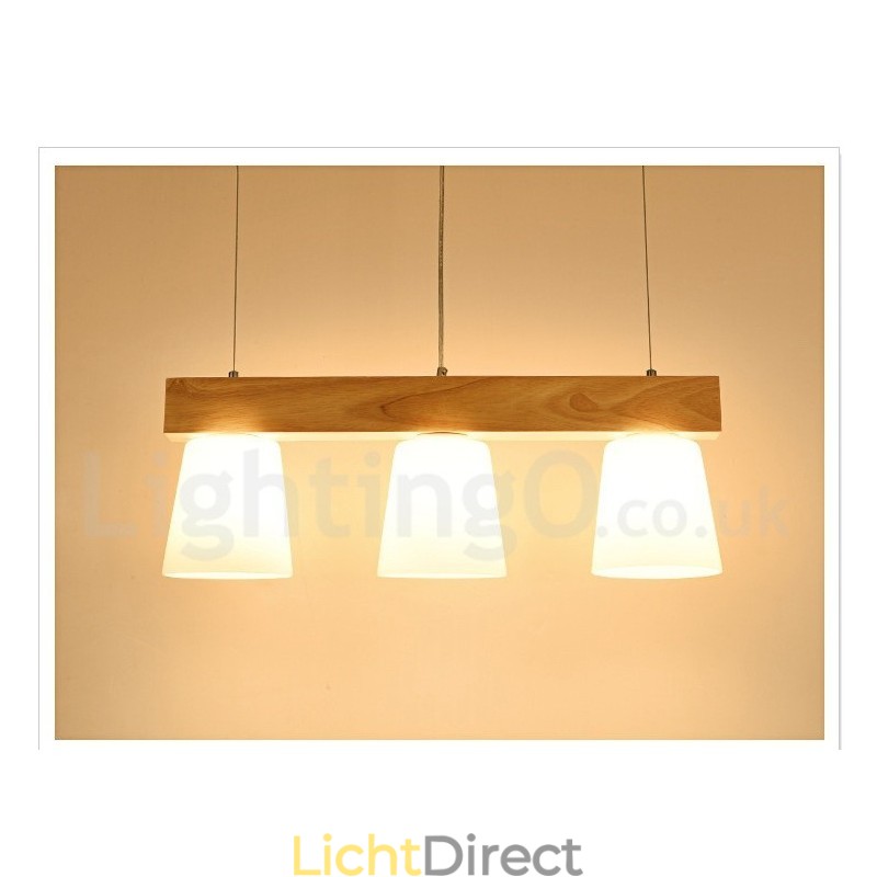 3-lichts moderne, eigentijdse houten hanglamp