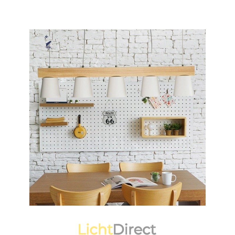 5-lichts moderne, eigentijdse houten hanglamp
