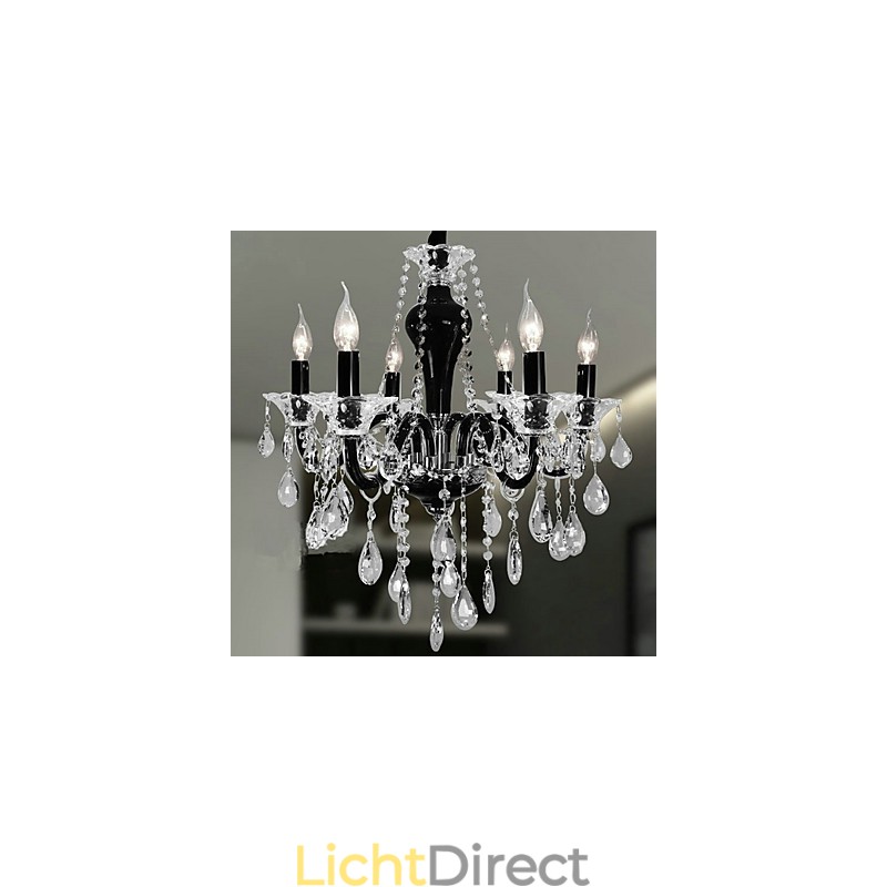 6-lichts kristallen kroonluchter in zwart designaccent