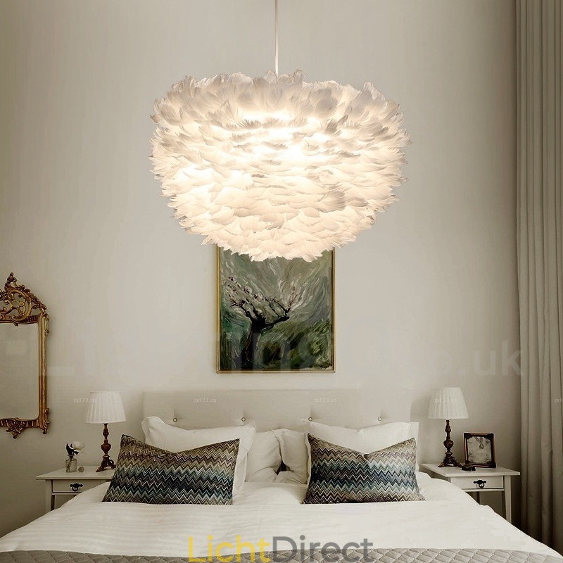 Hanglamp met witte veren