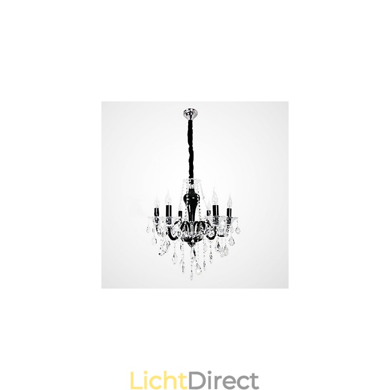 6-lichts kristallen kroonluchter in zwart designaccent