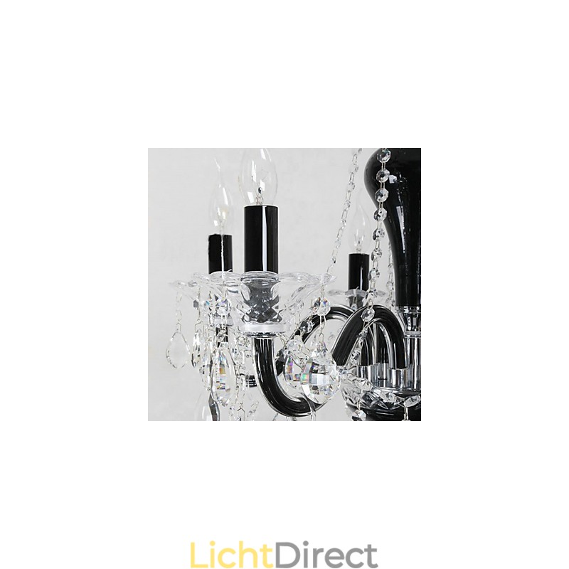 6-lichts kristallen kroonluchter in zwart designaccent