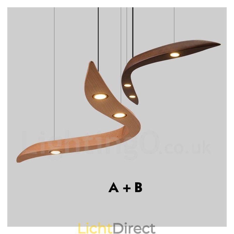 Moderne, eigentijdse houten hanglamp met 3 lampen
