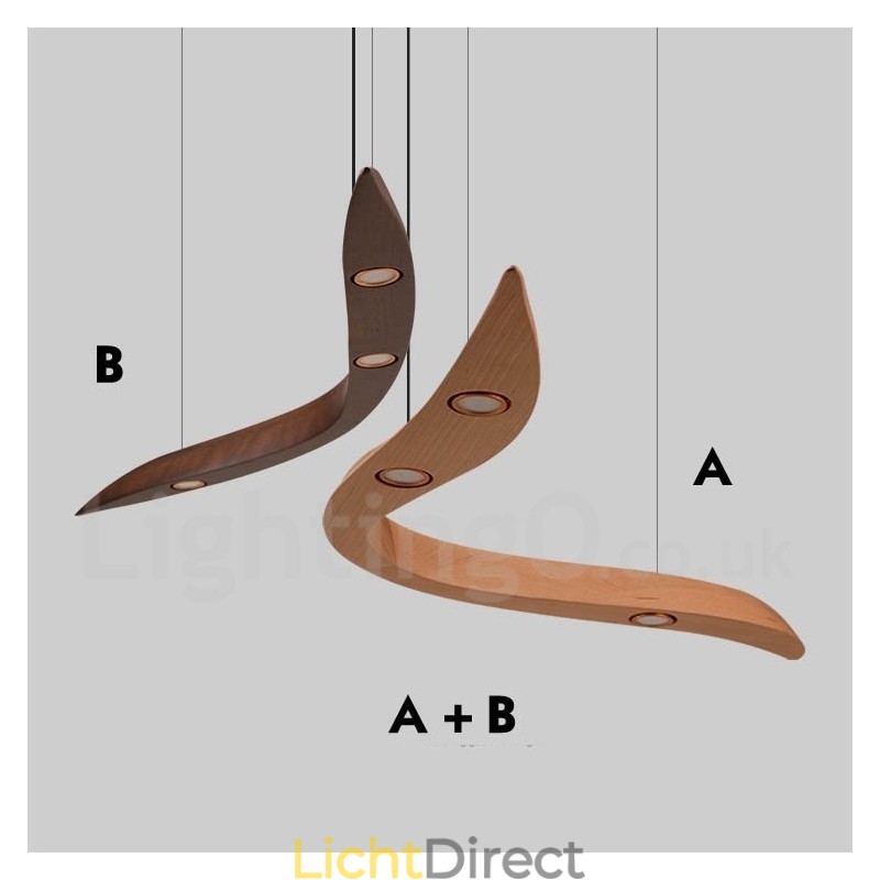 Moderne, eigentijdse houten hanglamp met 3 lampen