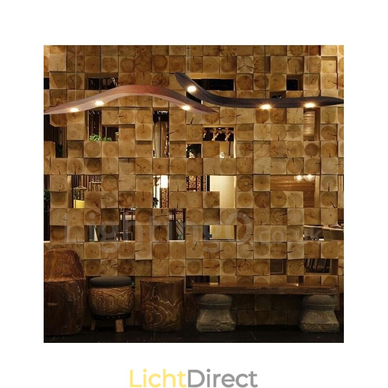 Moderne, eigentijdse houten hanglamp met 3 lampen