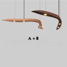 Moderne, eigentijdse houten hanglamp met 3 lampen