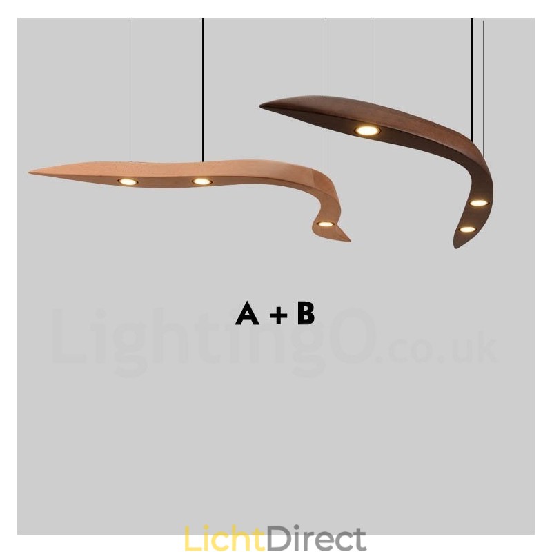 Moderne, eigentijdse houten hanglamp met 3 lampen