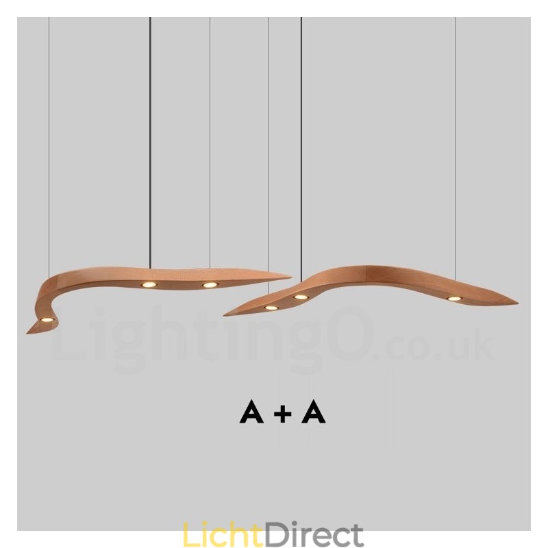 Moderne, eigentijdse houten hanglamp met 3 lampen