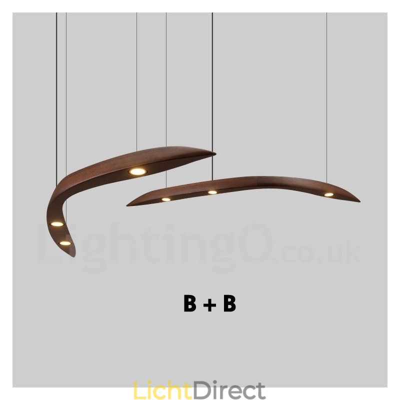 Moderne, eigentijdse houten hanglamp met 3 lampen