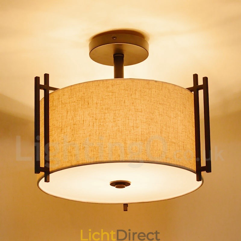 Rustieke Lodge Metalen Trommel Hanglamp met Stoffen Kap