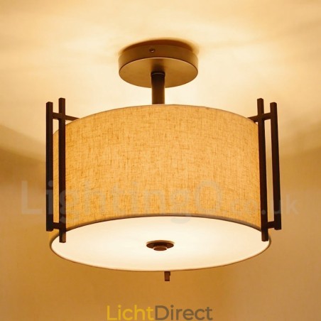 Rustieke Lodge Metalen Trommel Hanglamp met Stoffen Kap