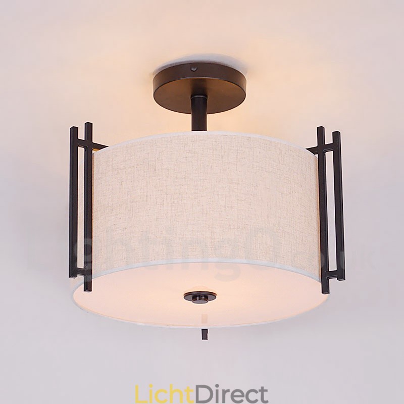 Rustieke Lodge Metalen Trommel Hanglamp met Stoffen Kap