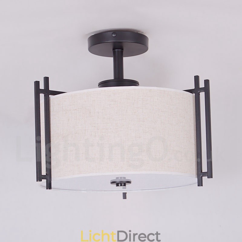 Rustieke Lodge Metalen Trommel Hanglamp met Stoffen Kap