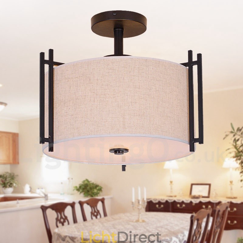 Rustieke Lodge Metalen Trommel Hanglamp met Stoffen Kap