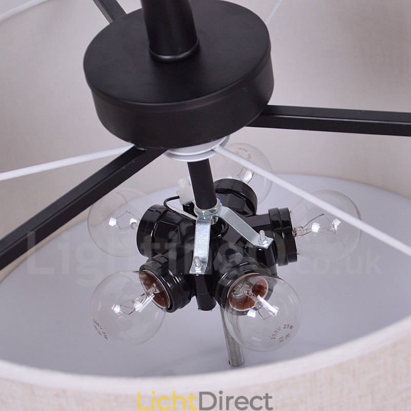 Rustieke Lodge Metalen Trommel Hanglamp met Stoffen Kap