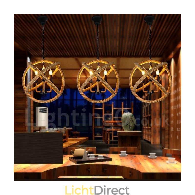 Country Hemp Rope 3-lichts vintage hanglamp