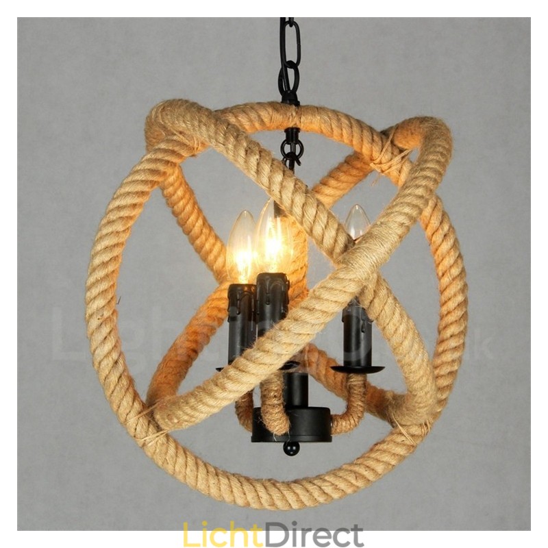 Country Hemp Rope 3-lichts vintage hanglamp