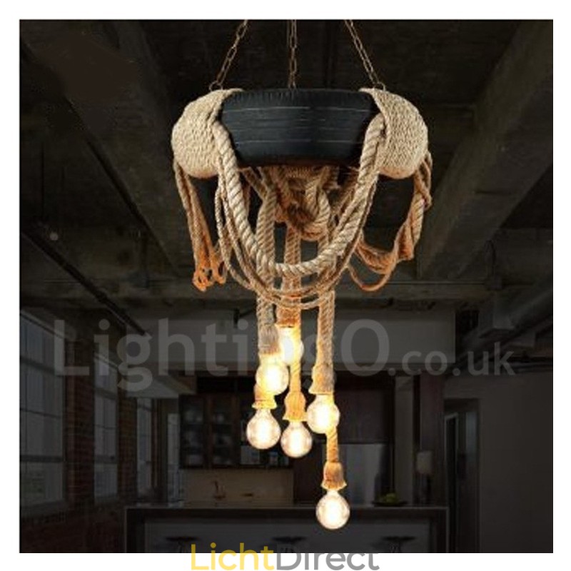 Landelijk Vintage Hanglamp met 6 Lampen