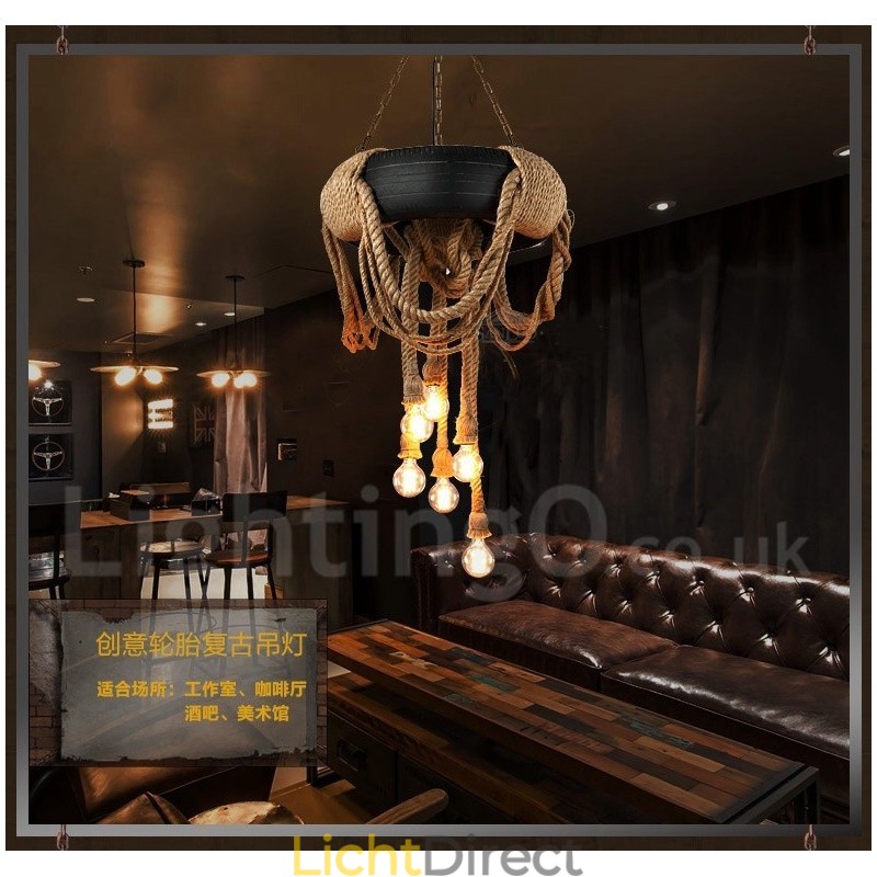 Landelijk Vintage Hanglamp met 6 Lampen