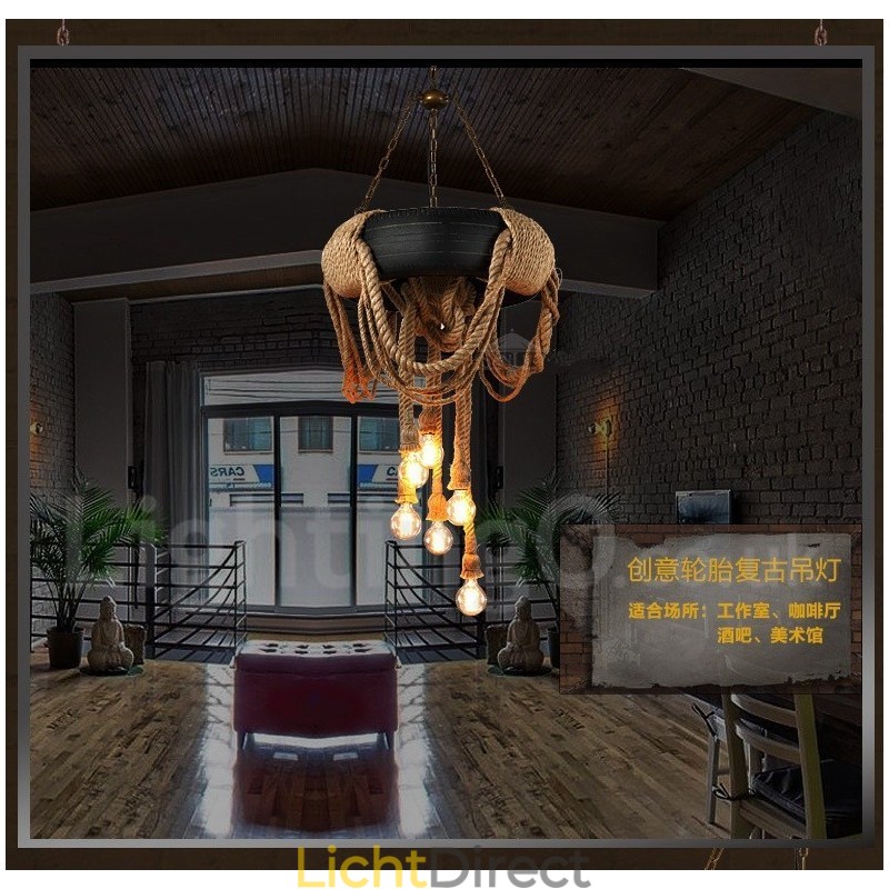 Landelijk Vintage Hanglamp met 6 Lampen