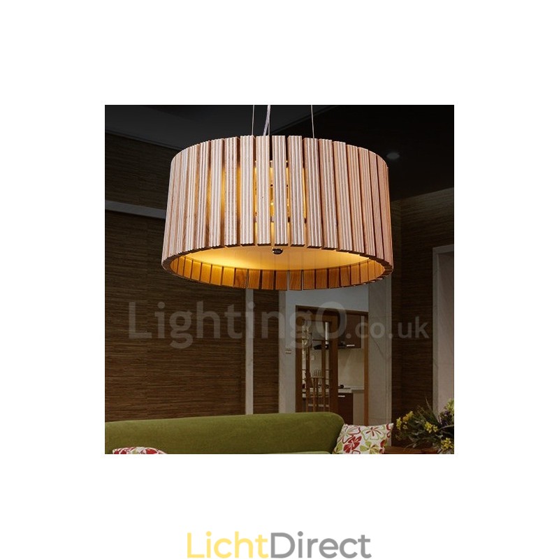 Moderne, eigentijdse houten trommel hanglamp