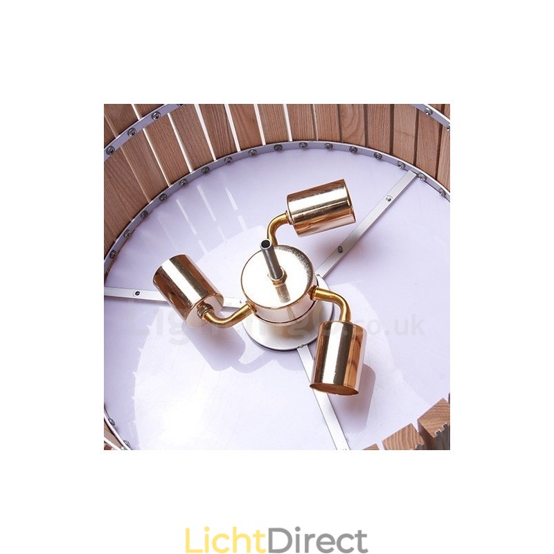 Moderne, eigentijdse houten trommel hanglamp