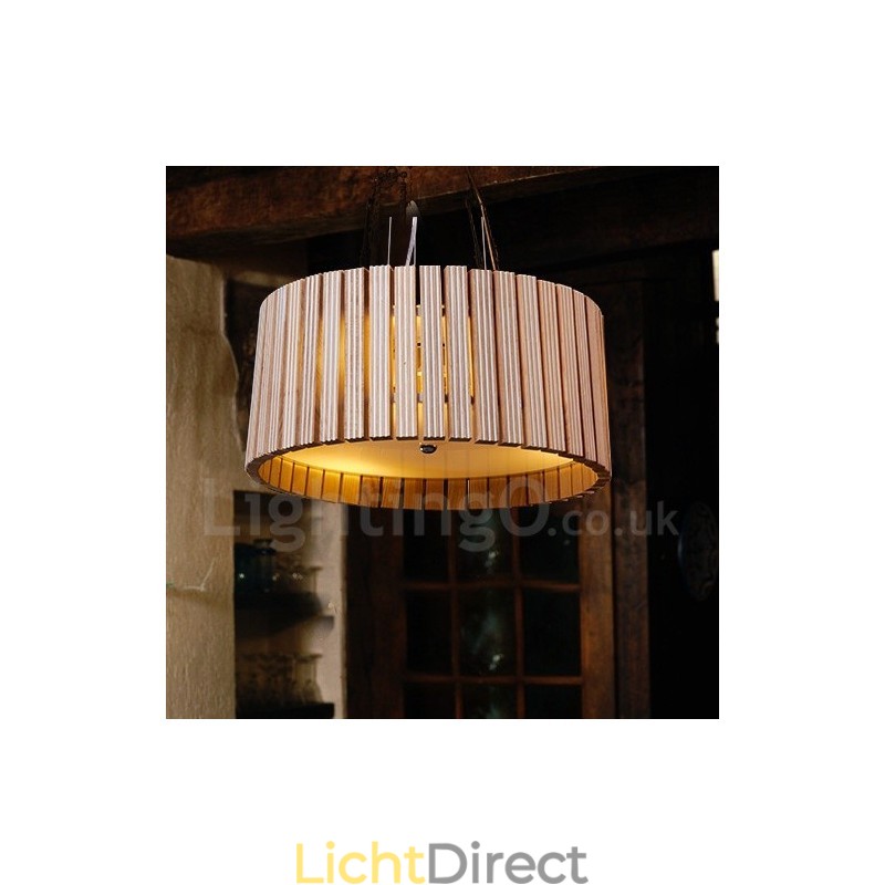 Moderne, eigentijdse houten trommel hanglamp