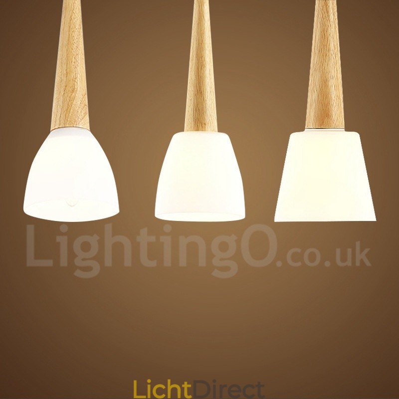 Rustieke Lodge Houten Hanglamp met Glazen Kap