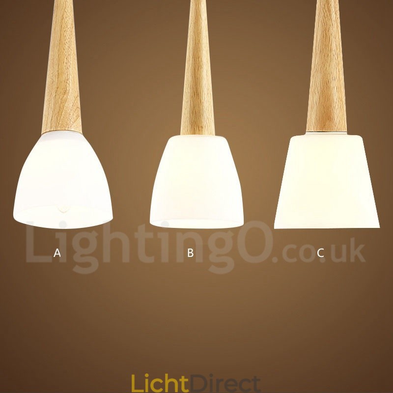 Rustieke Lodge Houten Hanglamp met Glazen Kap