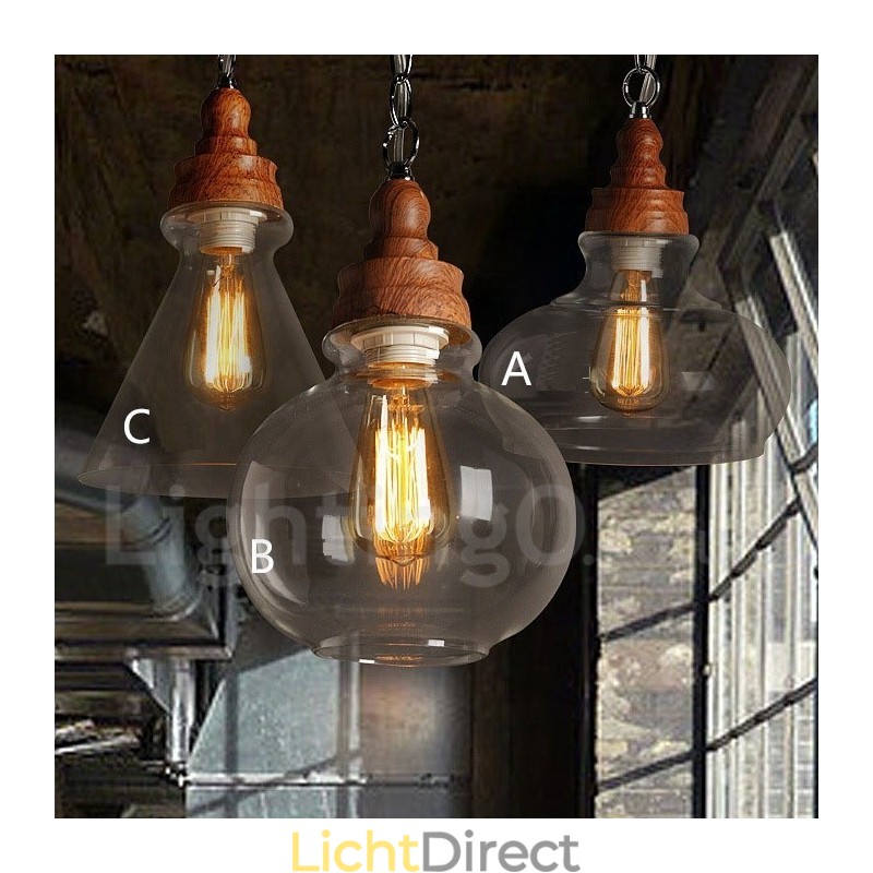 Retro Vintage Hanglamp met Glazen Kap Lamp