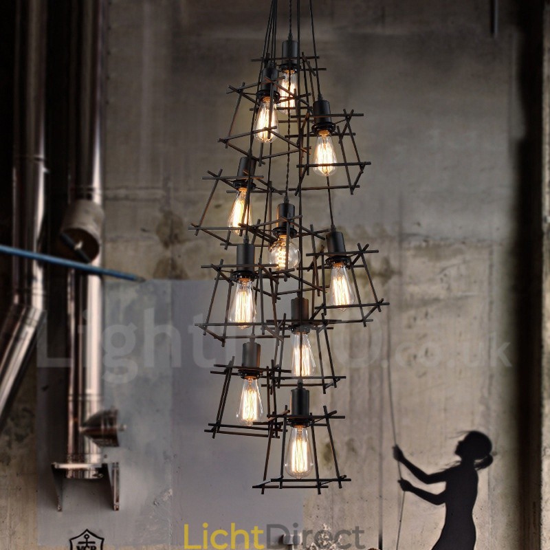 Retro Vintage Metalen Hanglamp (Meerdere Kapjes met één vaste kap) (Selecteer hieronder het Aantal Kapjes)
