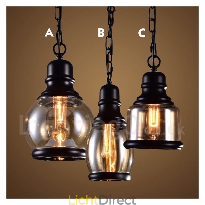 Retro Vintage Hanglamp met Glazen Kap Lamp